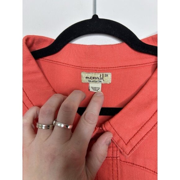 One World Orange Denim Long Sleeve Button Down Jean Jacket Size 2X NWT - Picture 4 of 11